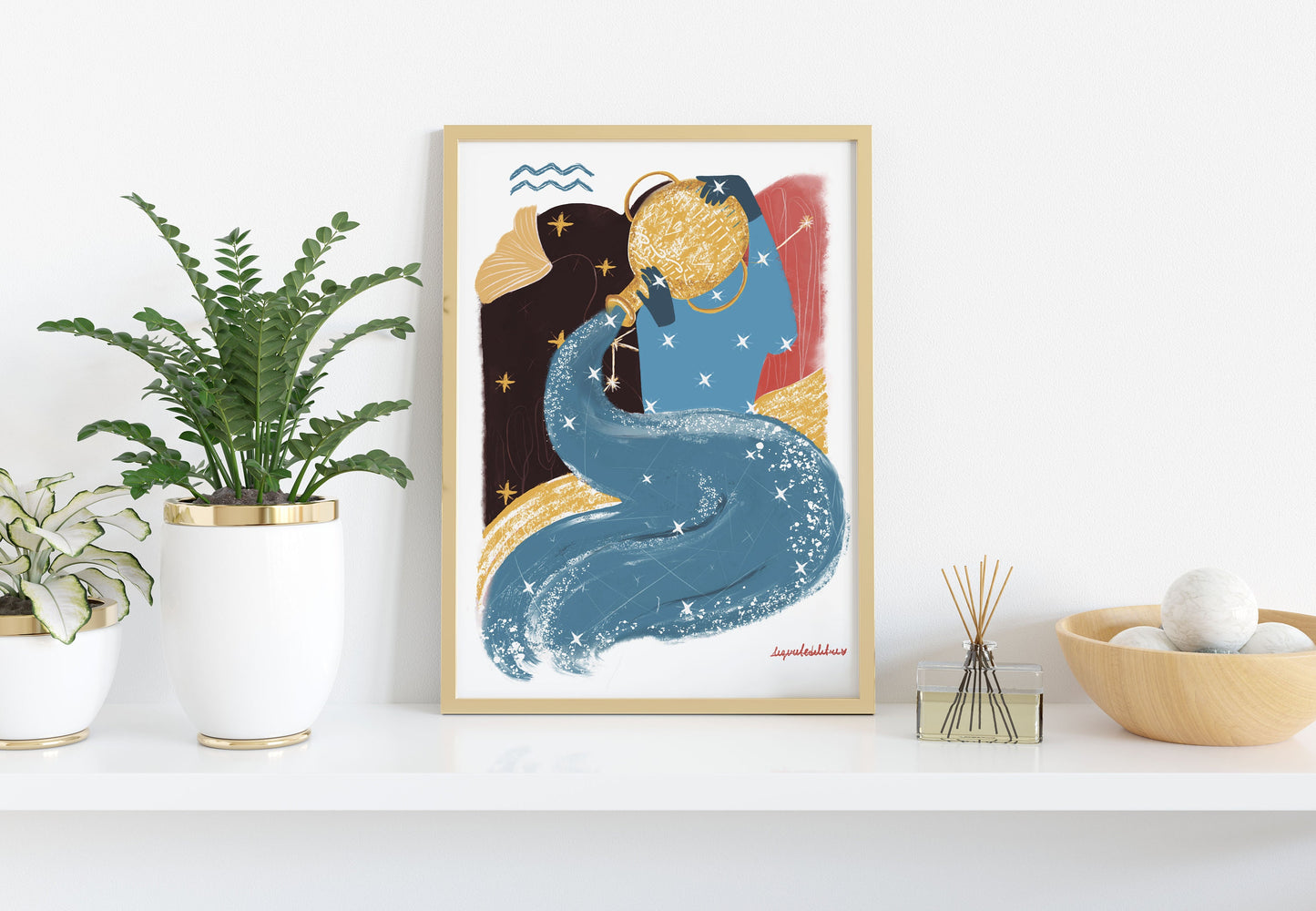 Aquarius Zodiac Sign Art Print: Illustrated Horoscope Poster