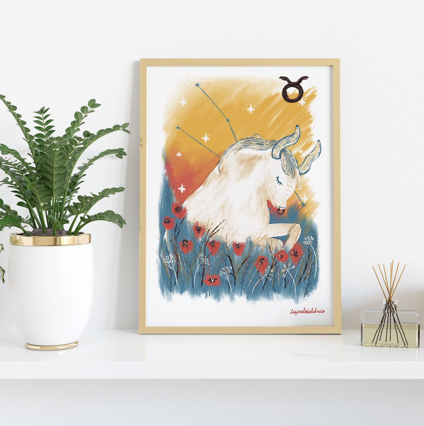 Taurus Zodiac Sign Art Print: Illustrated Horoscope Poster