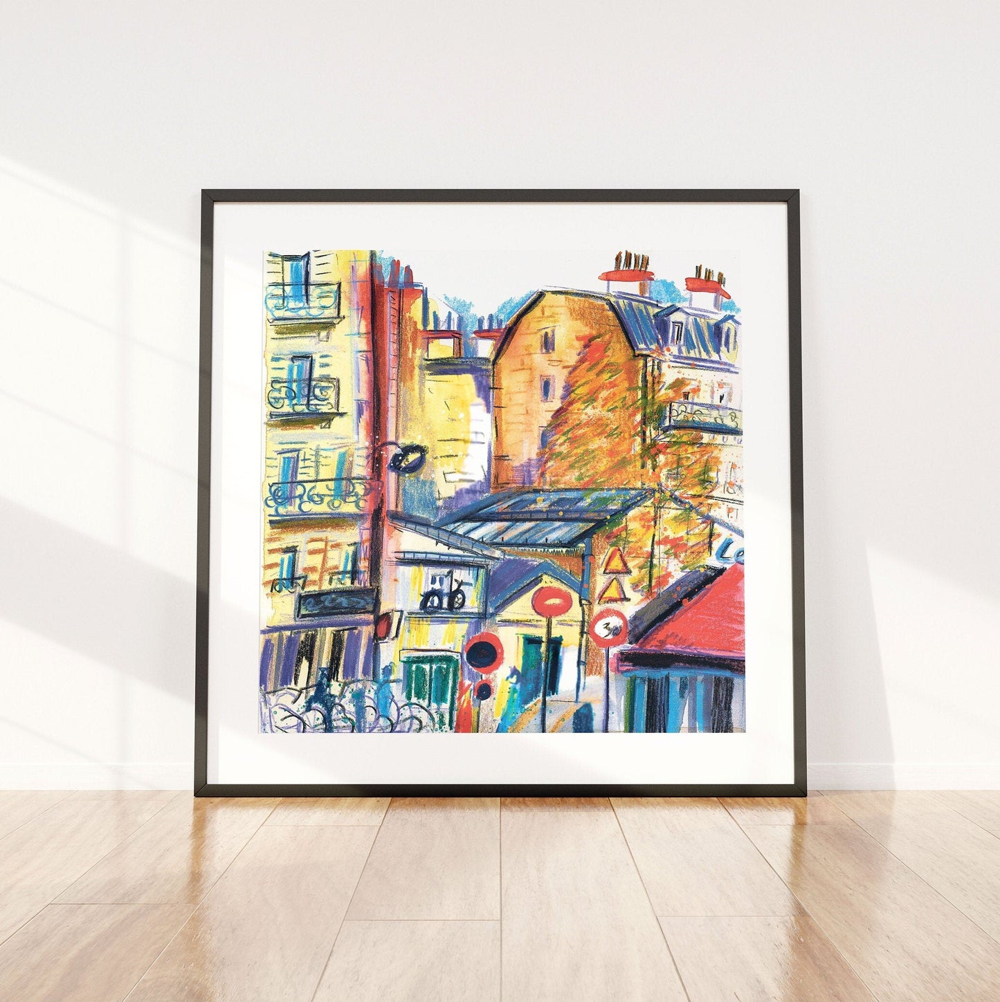 Paris Fall Watercolor Sketch Print: Urban Cityscape Wall Art