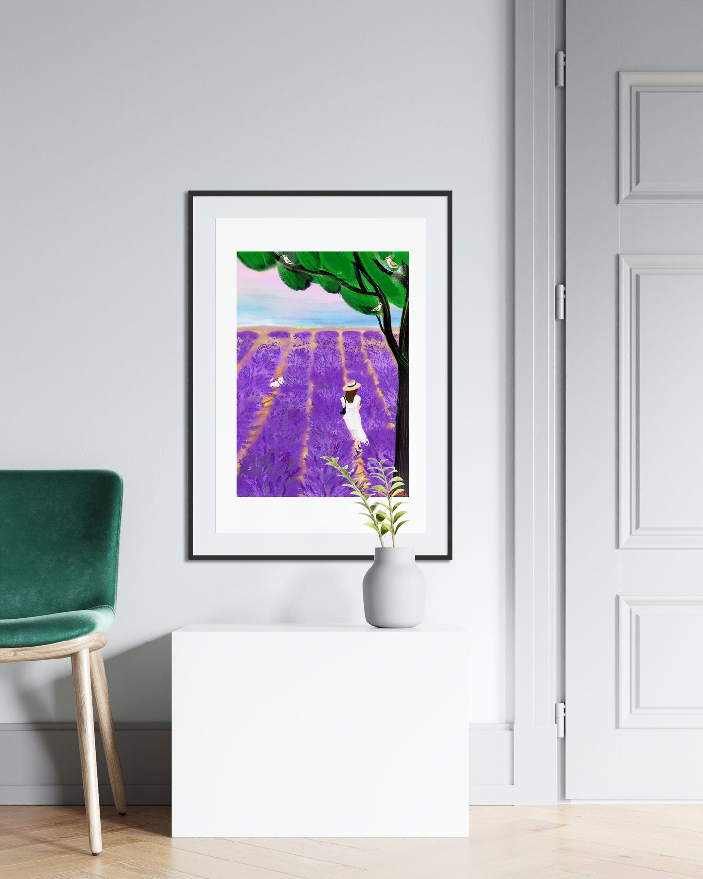 Lavender Field Art Print: Provence Travel Poster (Digital Illustration)