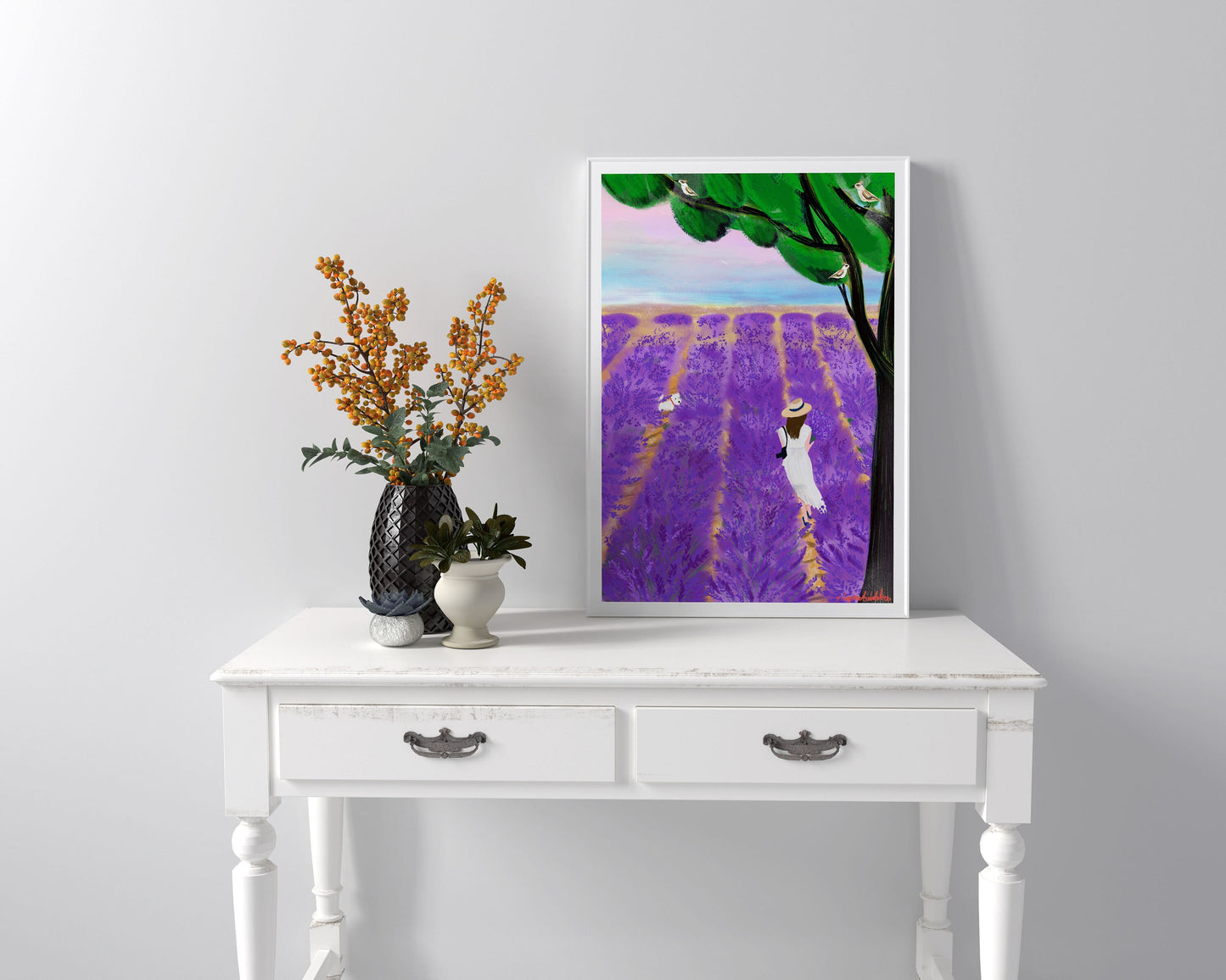 Lavender Field Art Print: Provence Travel Poster (Digital Illustration)
