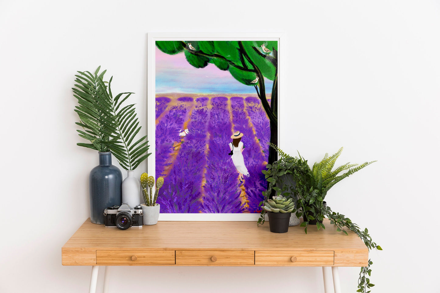 Lavender Field Art Print: Provence Travel Poster (Digital Illustration)