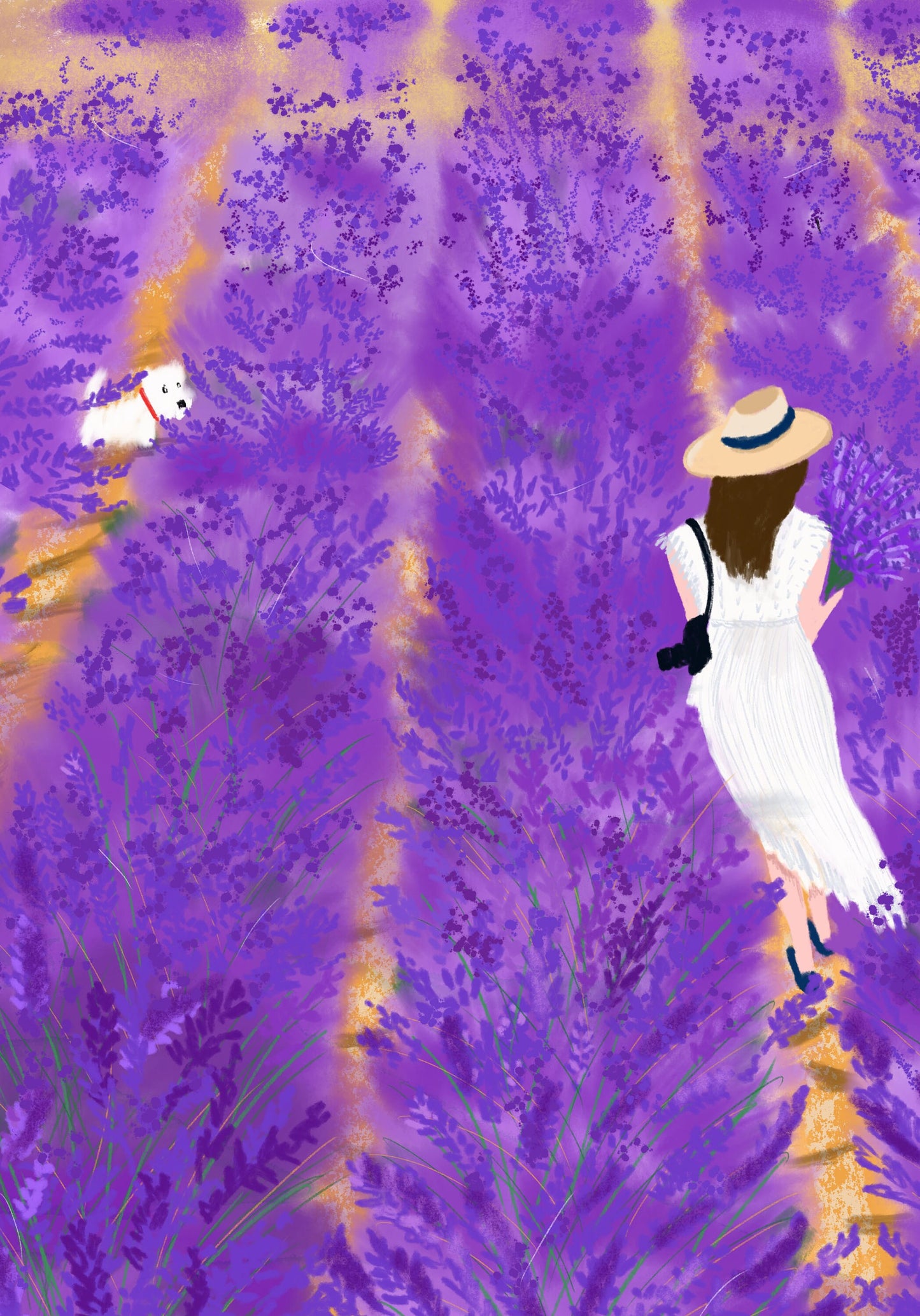 Lavender Field Art Print: Provence Travel Poster (Digital Illustration)