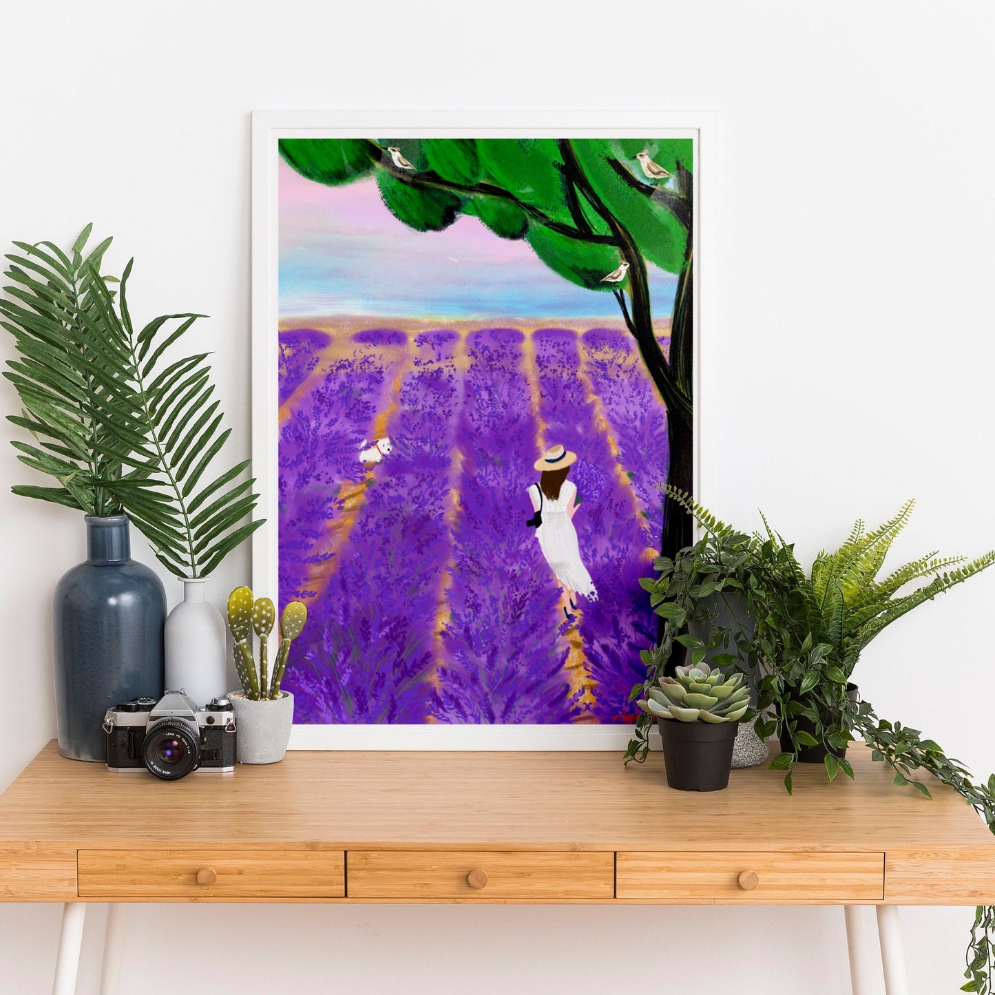 Lavender Field Art Print: Provence Travel Poster (Digital Illustration)
