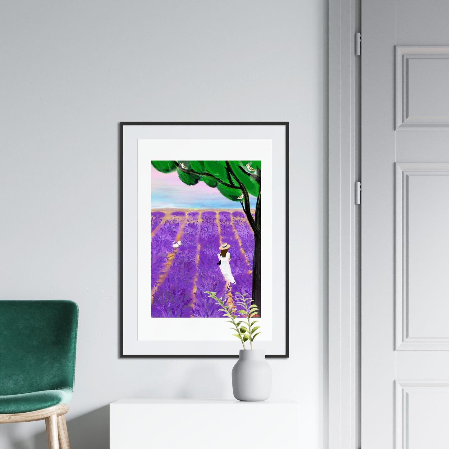 Lavender Field Art Print: Provence Travel Poster (Digital Illustration)