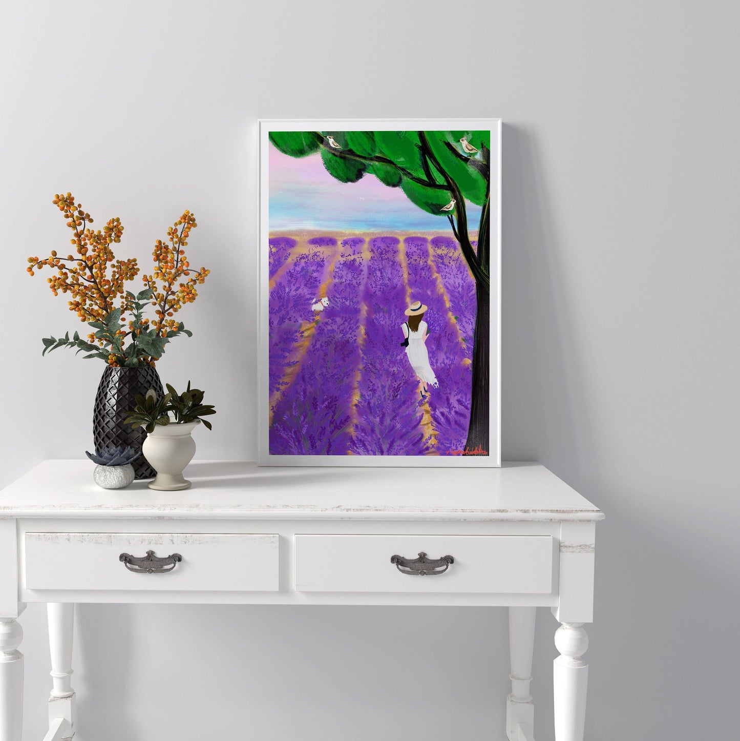 Lavender Field Art Print: Provence Travel Poster (Digital Illustration)