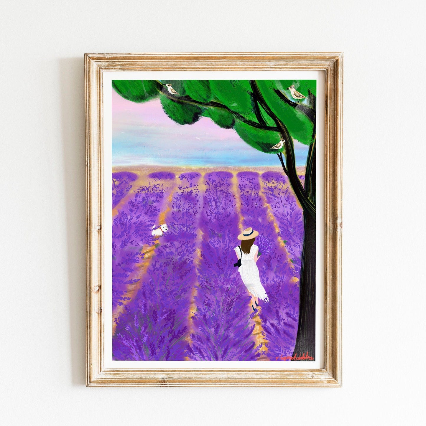 Lavender Field Art Print: Provence Travel Poster (Digital Illustration)