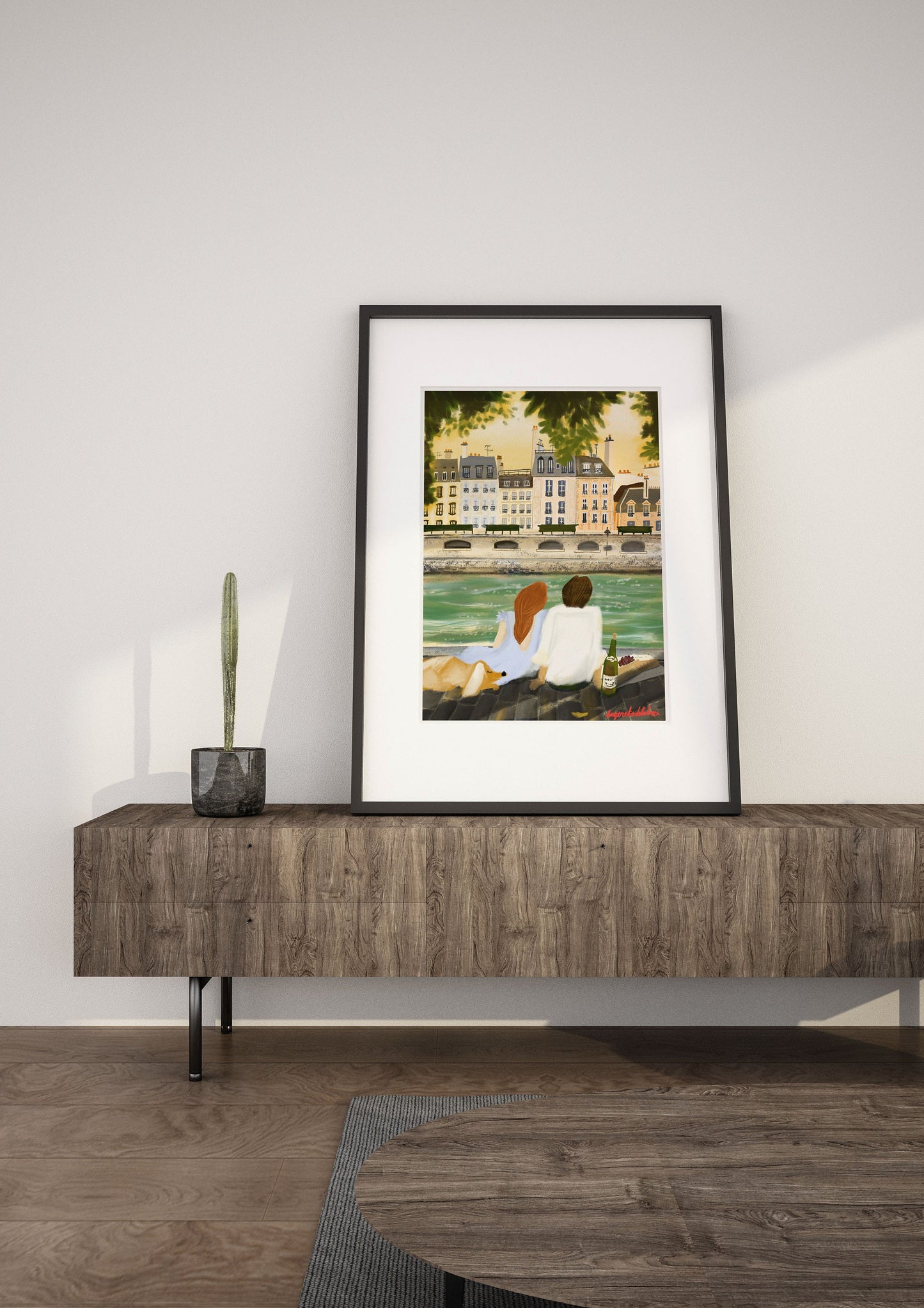 Paris Sunset Print: Couple in Love Illustration, City of Love