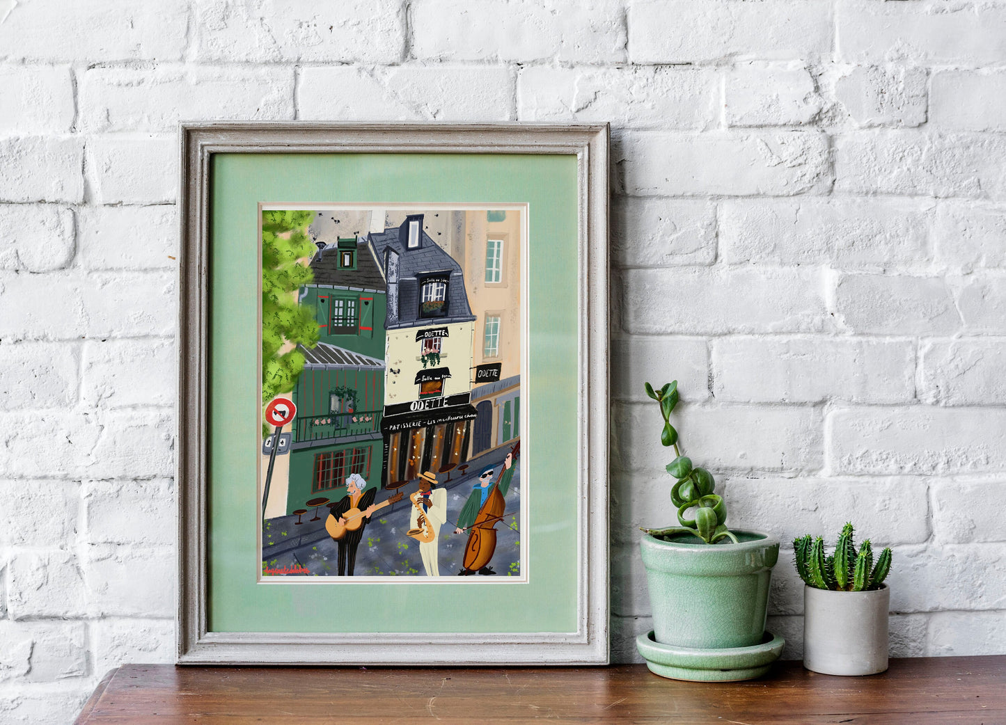 Paris Street Musicians Art Print: Cafe Odette Scene