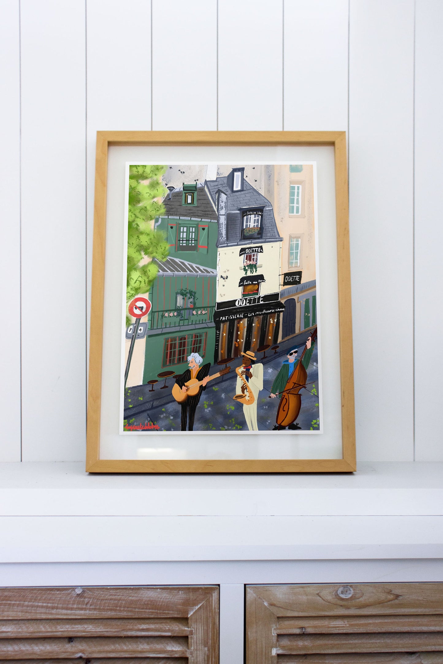 Paris Street Musicians Art Print: Cafe Odette Scene