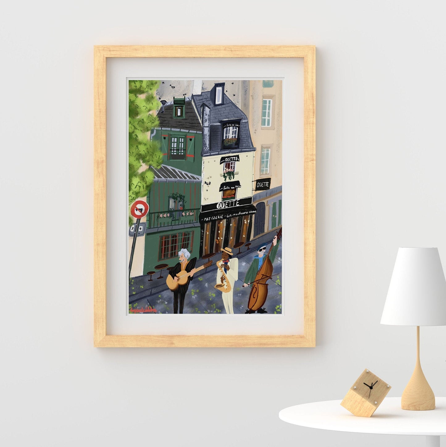 Paris Street Musicians Art Print: Cafe Odette Scene