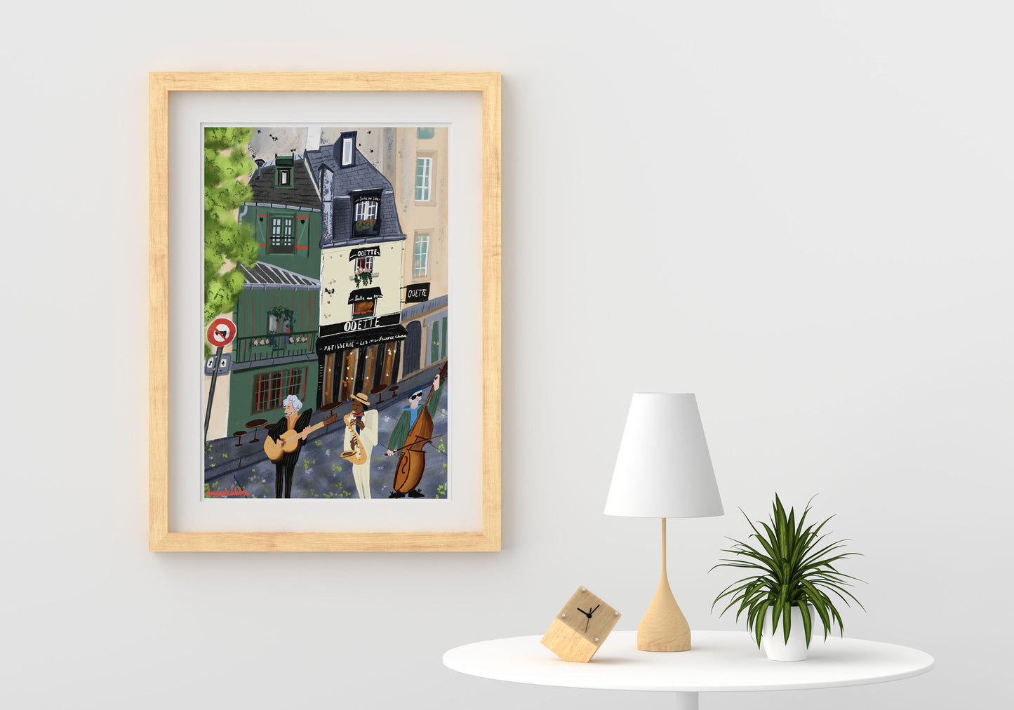 Paris Street Musicians Art Print: Cafe Odette Scene