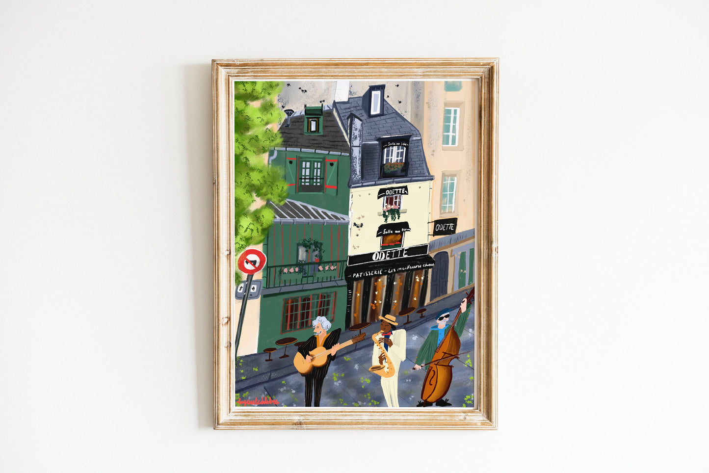 Paris Street Musicians Art Print: Cafe Odette Scene