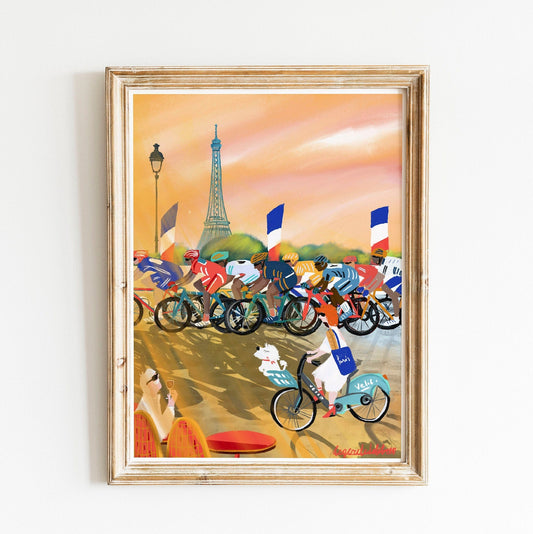 Cycling Race Eiffel Tower Art Print: Paris Souvenir