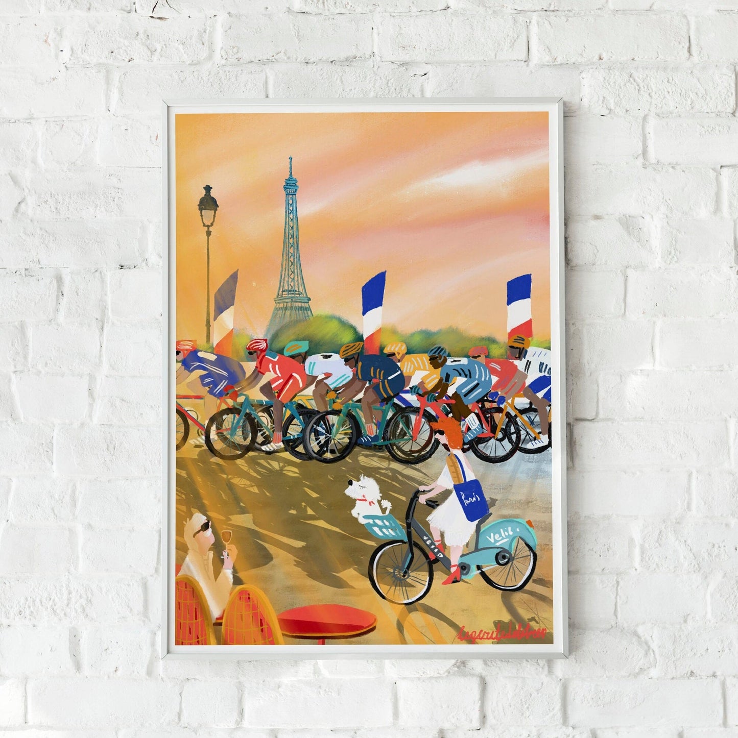 Cycling Race Eiffel Tower Art Print: Paris Souvenir