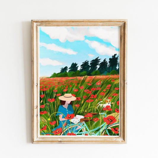 Poppy Field Art Print: Red Floral Illustration (A3/A4)