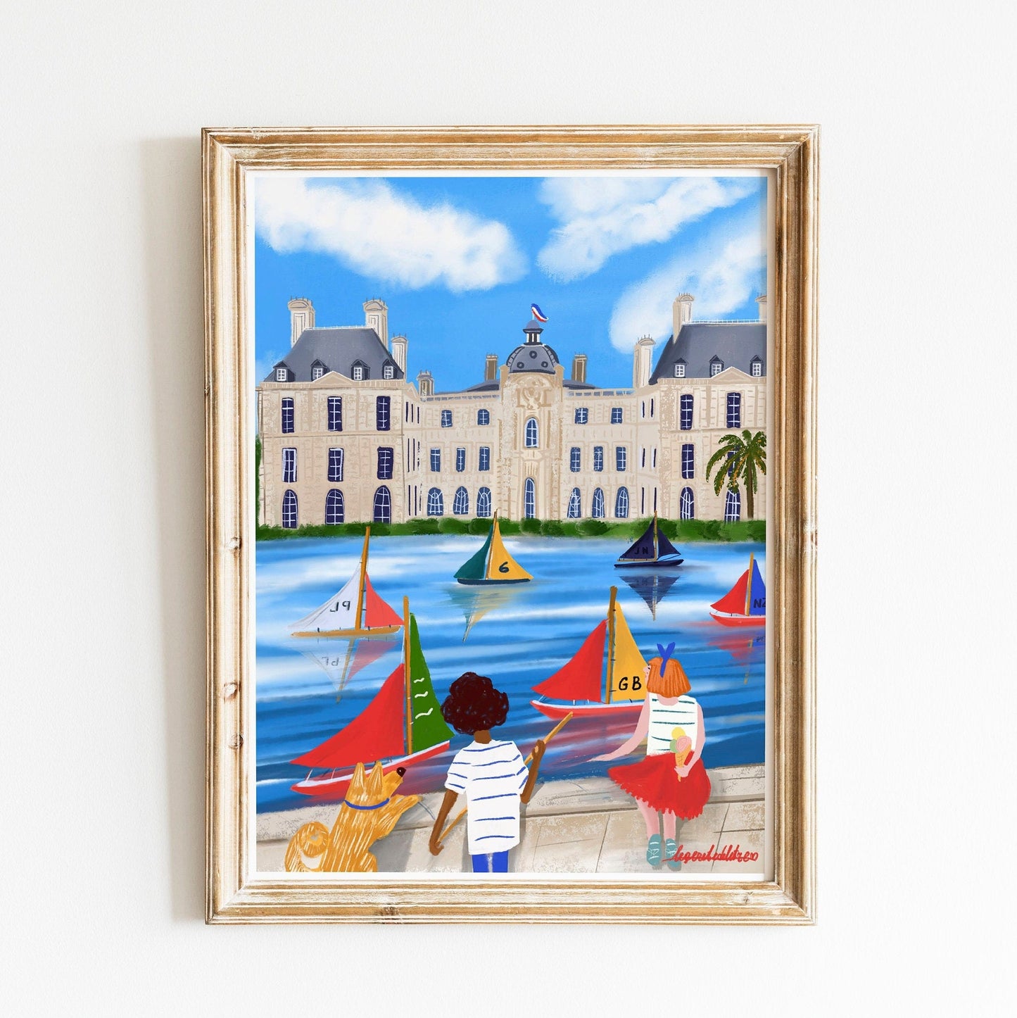 Jardin du Luxembourg children and dog poster |Paris in the summer |Palais du Luxembourg poster |Paris souvenir poster