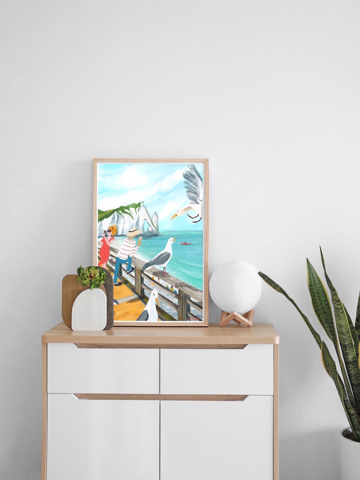 Etretat Cliffs Print: Normandy Seagull Art (Digital Illustration)