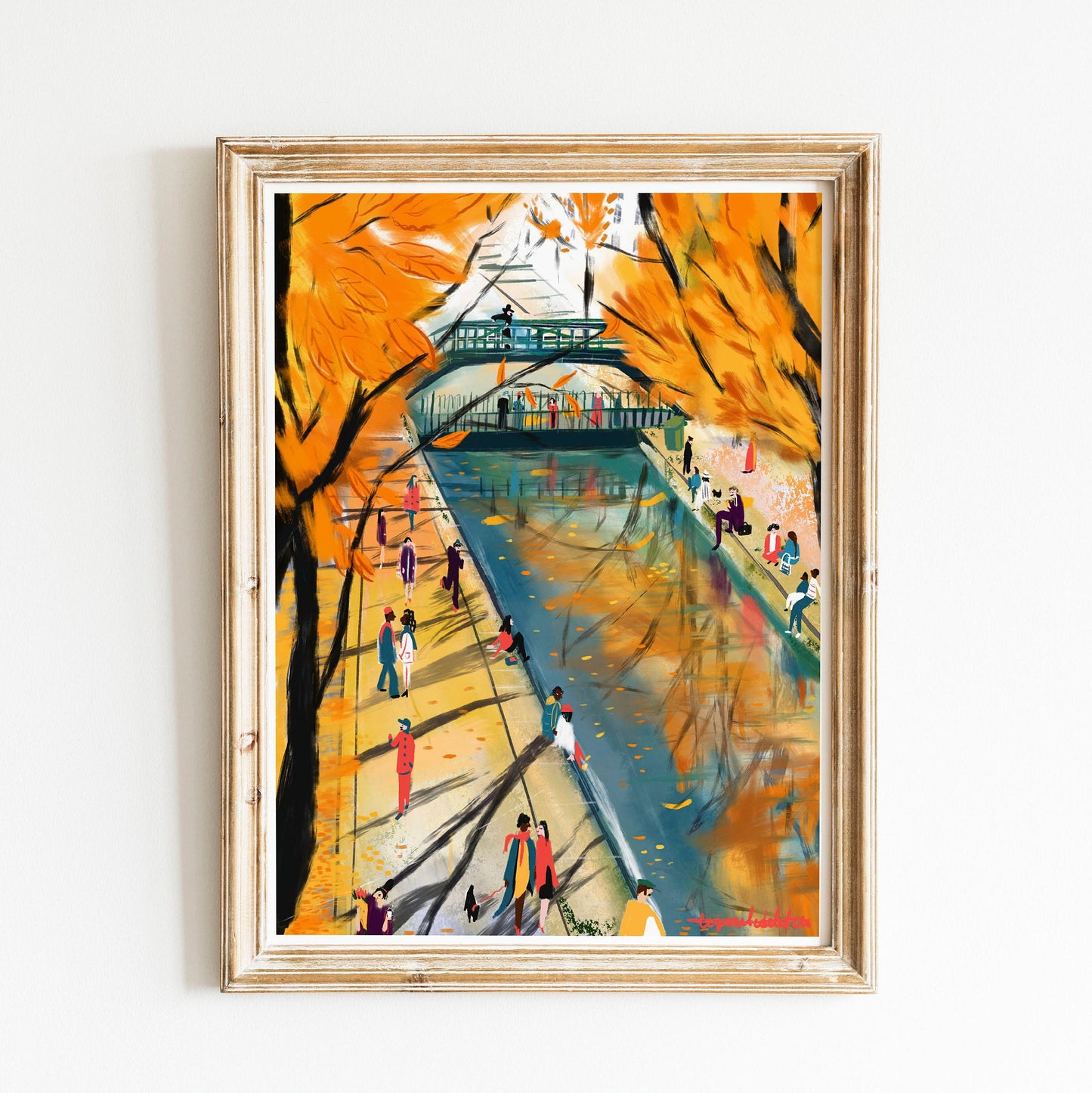 Fall season wall decor|Parisian Fall Art Print|Autumn Canal Scene|Wall art from Paris