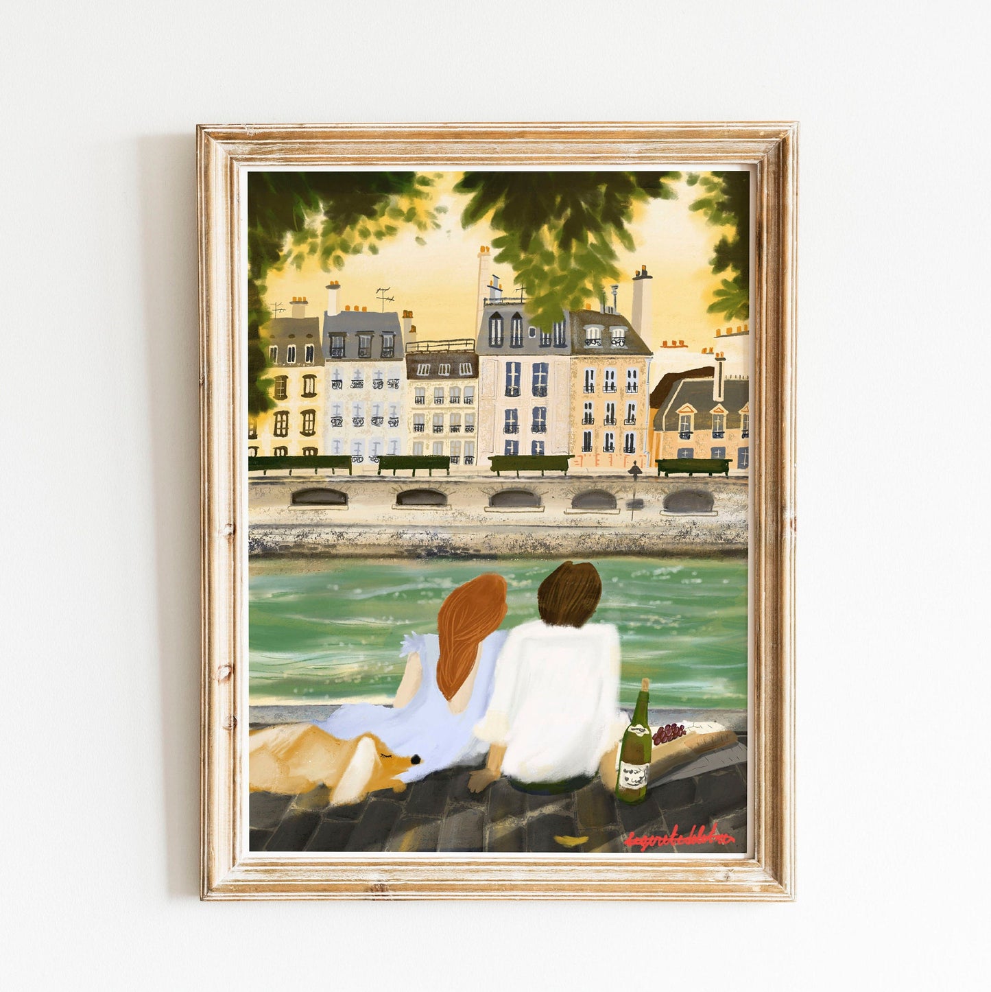 Paris Sunset Print: Couple in Love Illustration, City of Love
