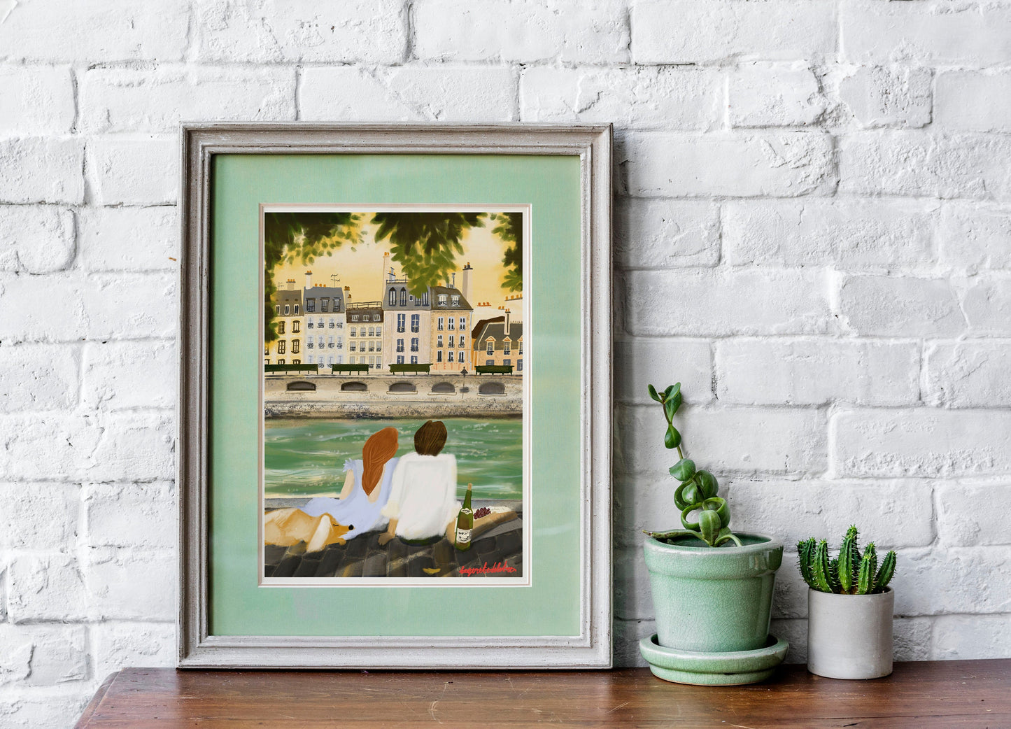 Paris Sunset Print: Couple in Love Illustration, City of Love