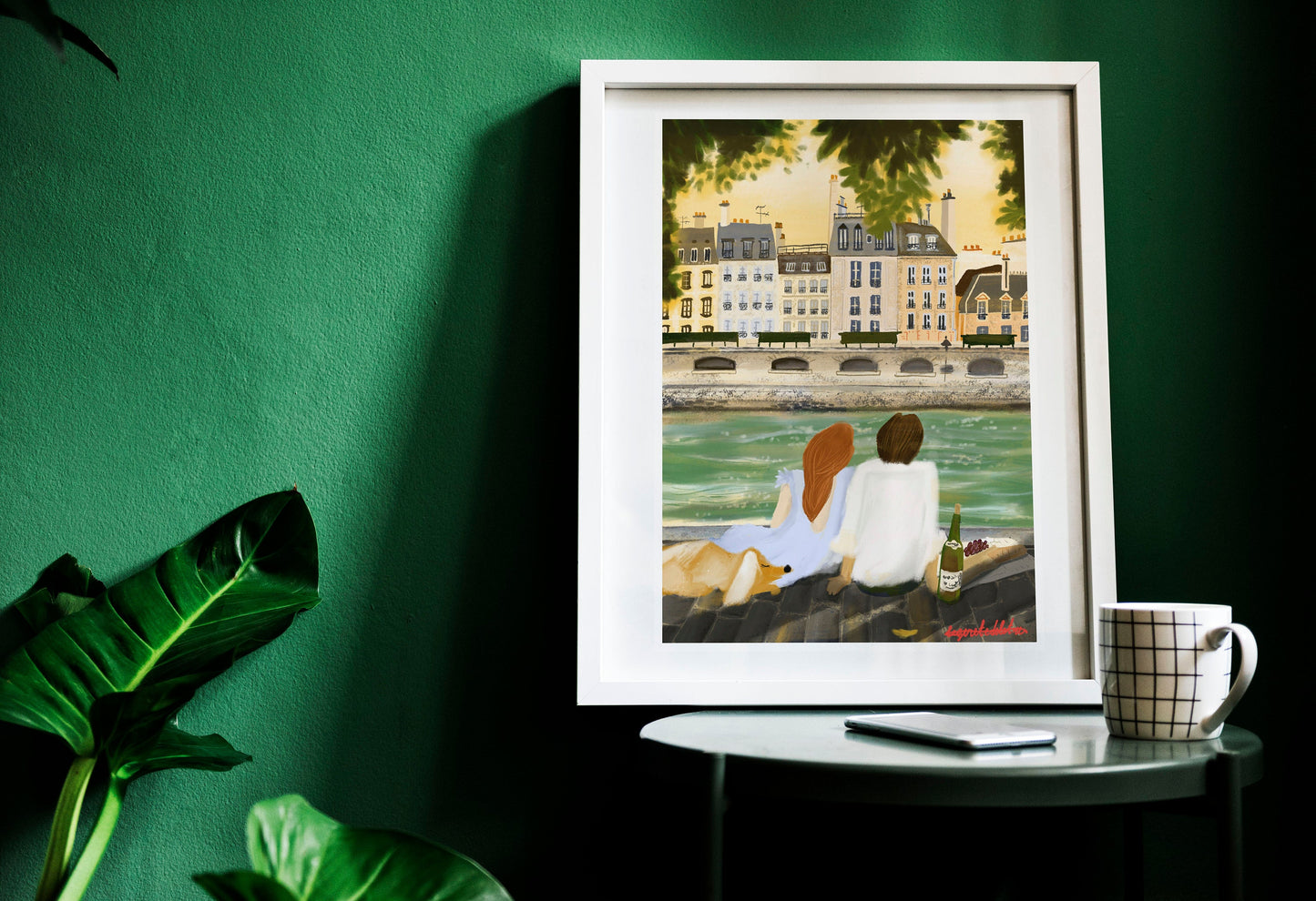 Paris Sunset Print: Couple in Love Illustration, City of Love