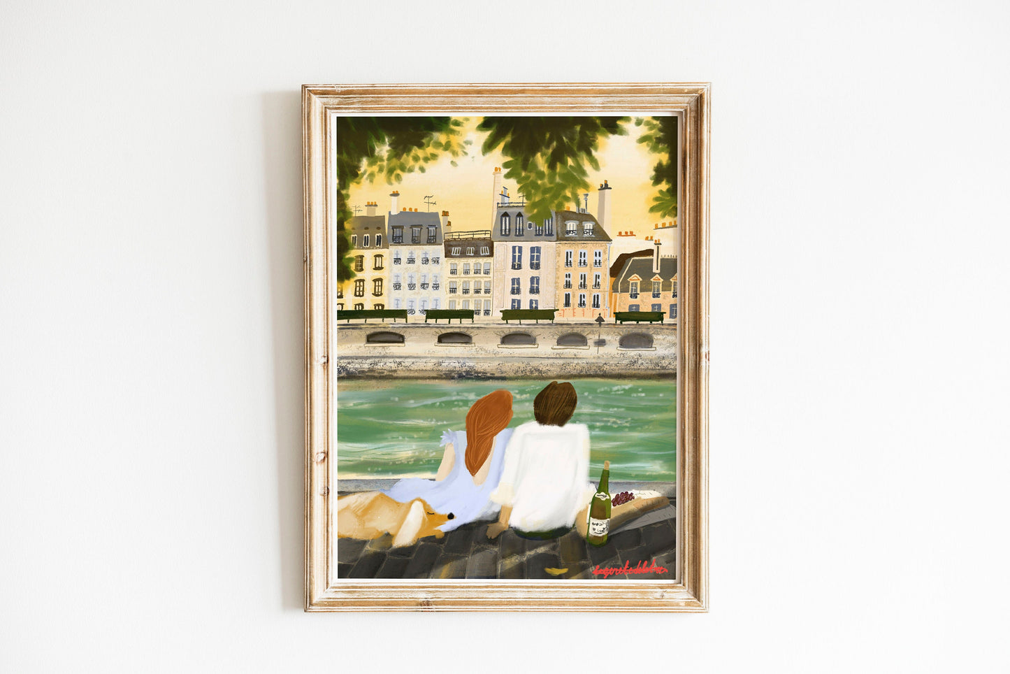 Paris Sunset Print: Couple in Love Illustration, City of Love