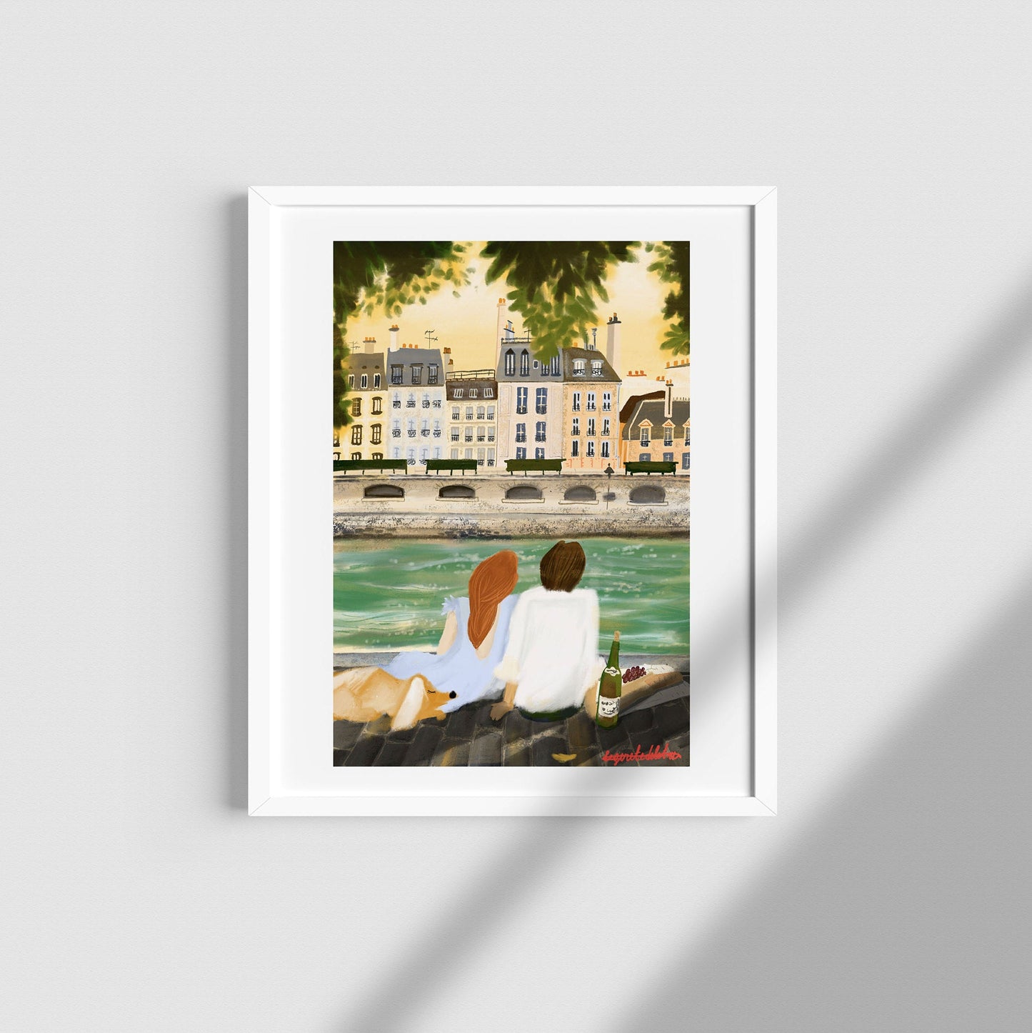 Paris Sunset Print: Couple in Love Illustration, City of Love