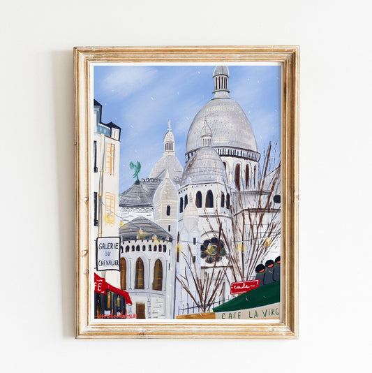 Sacre Coeur Paris Print: Montmartre Illustration, Fine Art Paper