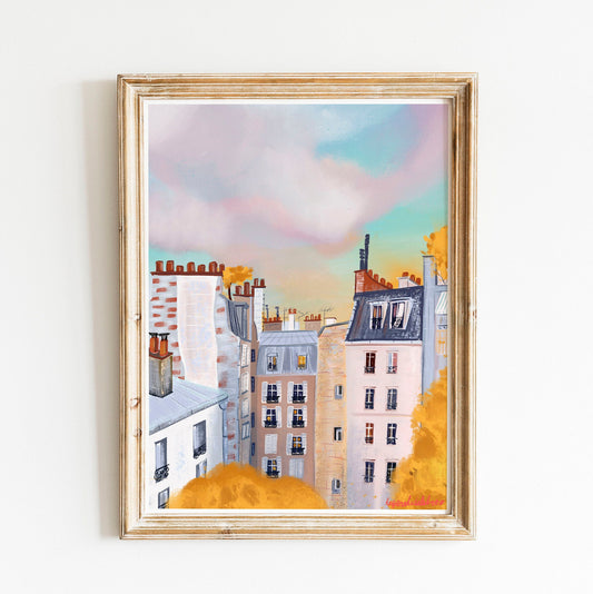 Paris Autumn Rooftop Art Print: Fall Landscape Poster