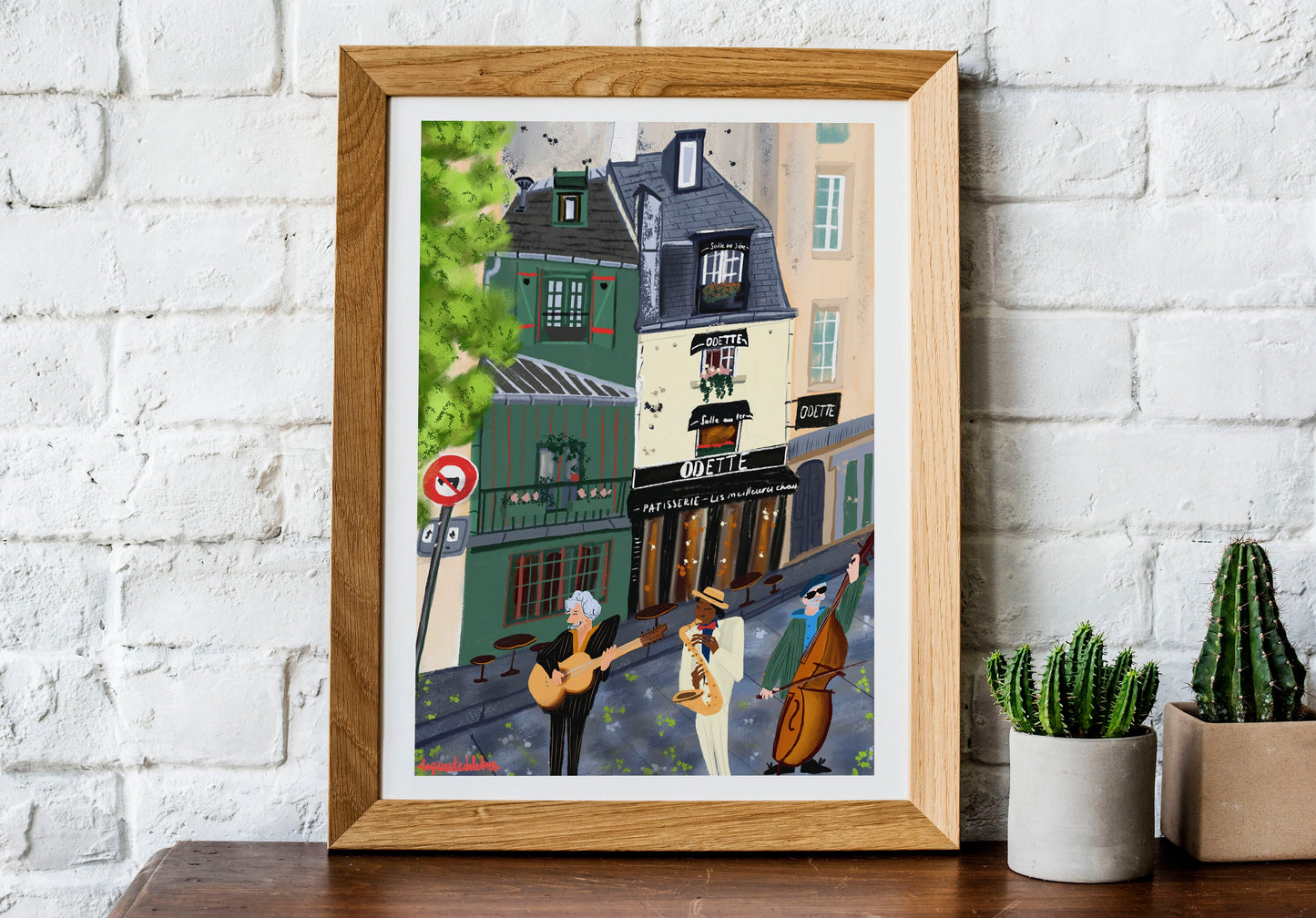 Paris Street Musicians Art Print: Cafe Odette Scene