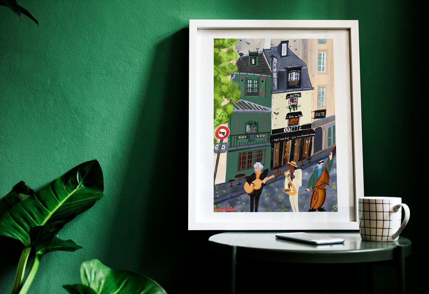Paris Street Musicians Art Print: Cafe Odette Scene