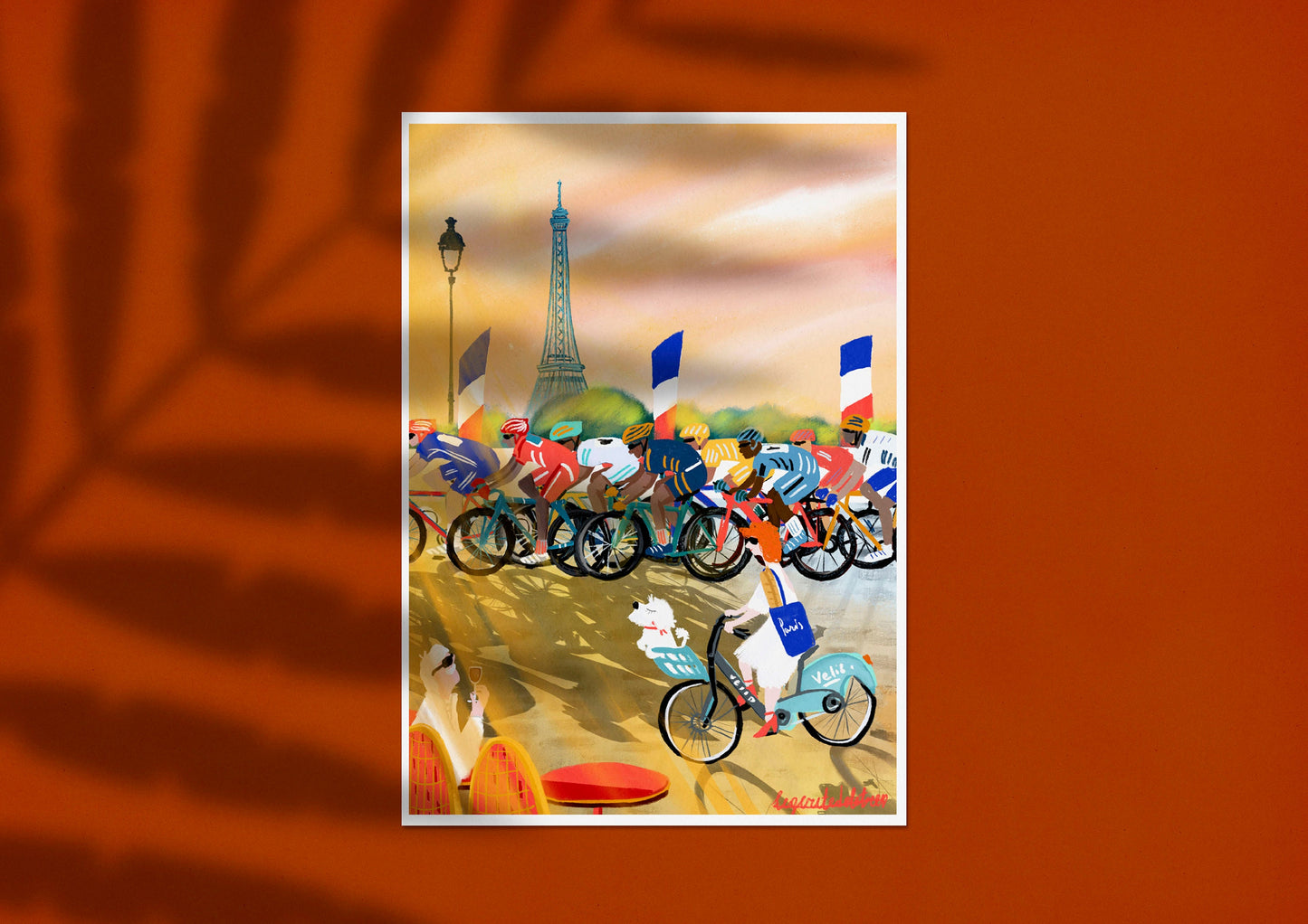 Cycling Race Eiffel Tower Art Print: Paris Souvenir
