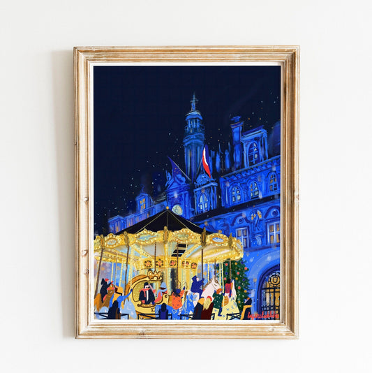 Paris Christmas Carousel Art Print: Hotel de Ville Poster