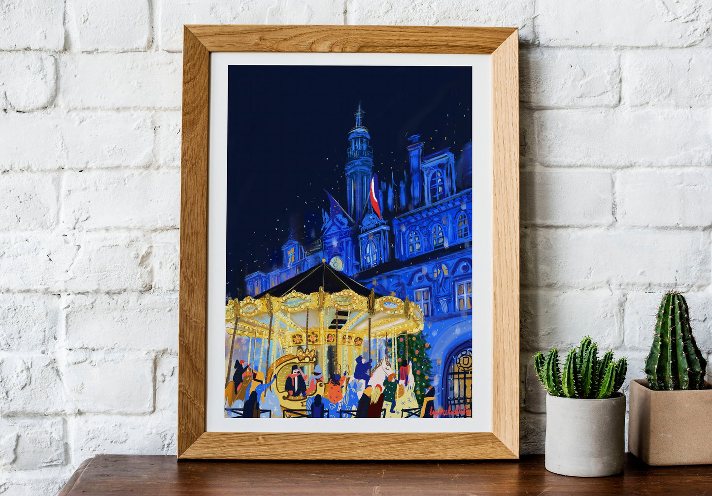 Paris Christmas Carousel Art Print: Hotel de Ville Poster