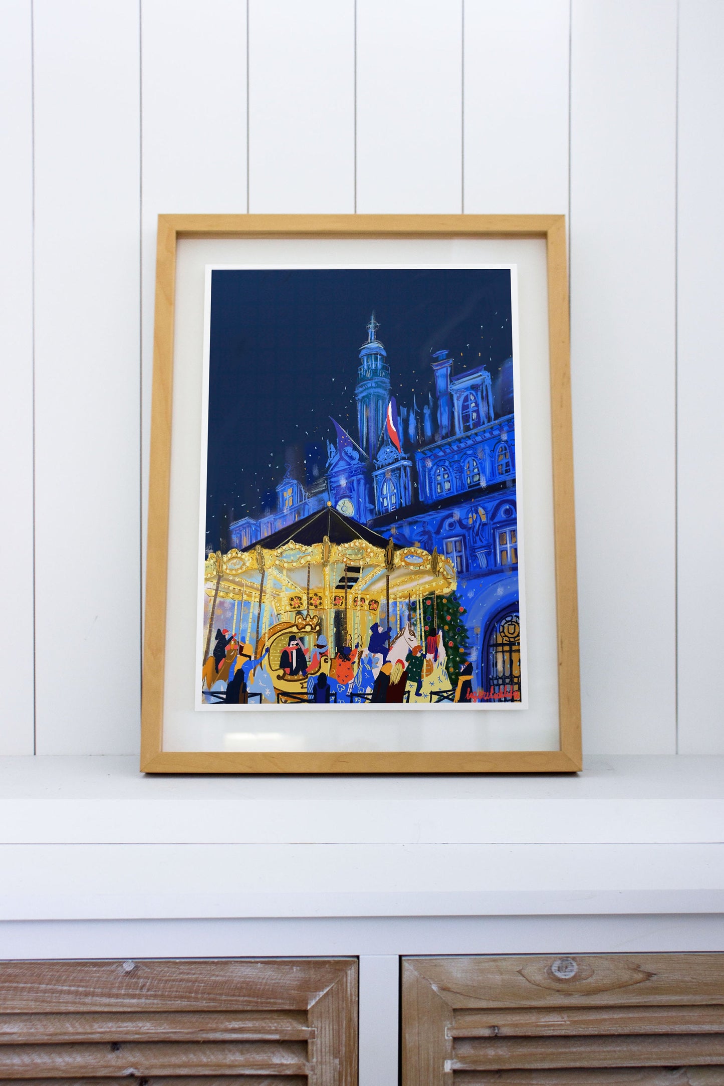 Paris Christmas Carousel Art Print: Hotel de Ville Poster