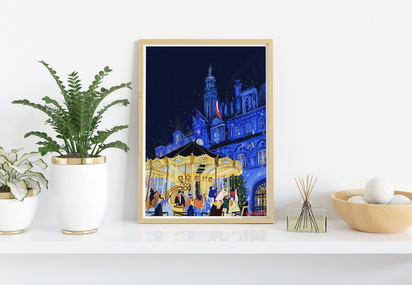Paris Christmas Carousel Art Print: Hotel de Ville Poster