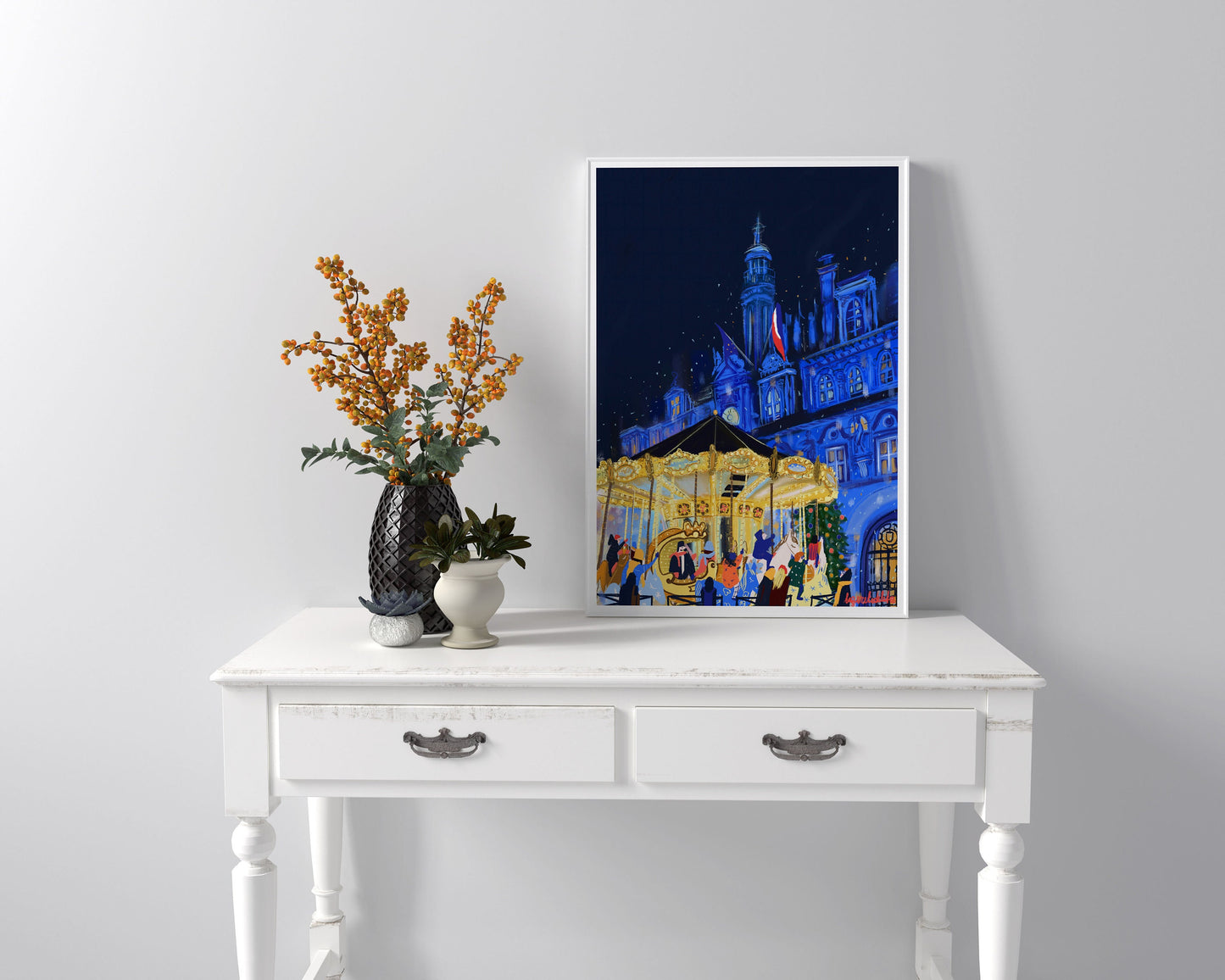 Paris Christmas Carousel Art Print: Hotel de Ville Poster