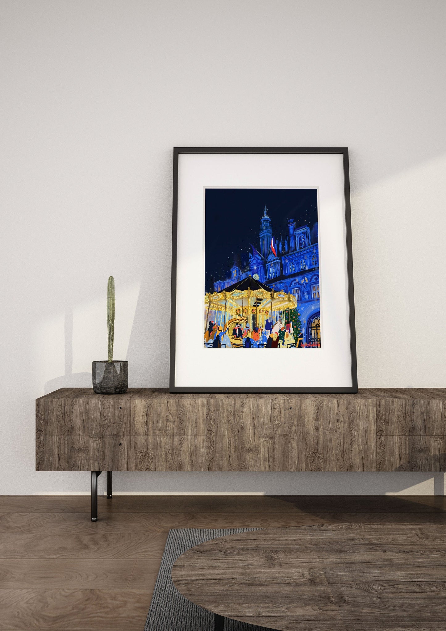 Paris Christmas Carousel Art Print: Hotel de Ville Poster