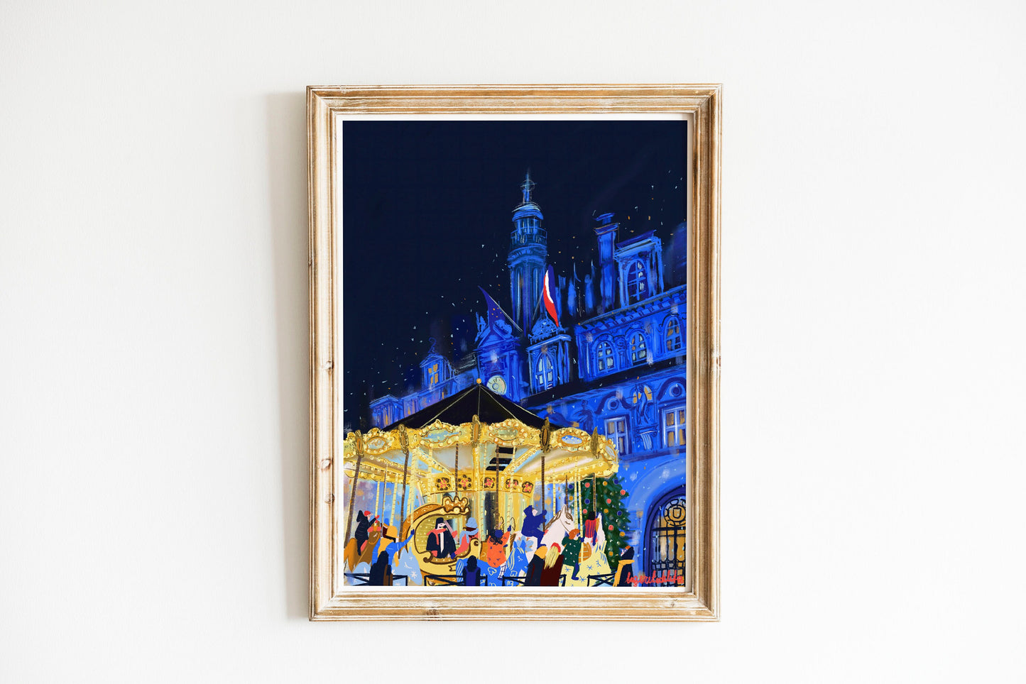 Paris Christmas Carousel Art Print: Hotel de Ville Poster