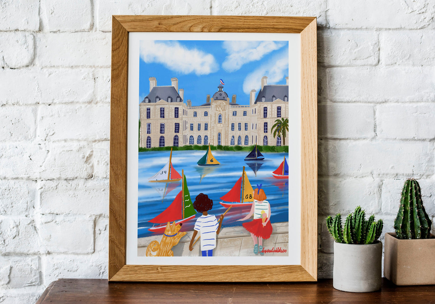 Jardin du Luxembourg children and dog poster |Paris in the summer |Palais du Luxembourg poster |Paris souvenir poster