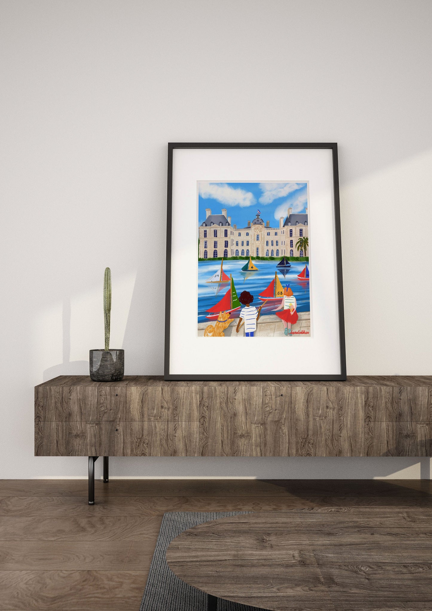 Jardin du Luxembourg children and dog poster |Paris in the summer |Palais du Luxembourg poster |Paris souvenir poster