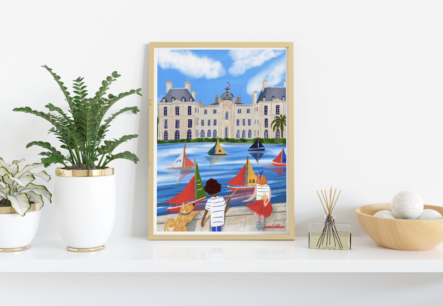 Jardin du Luxembourg children and dog poster |Paris in the summer |Palais du Luxembourg poster |Paris souvenir poster