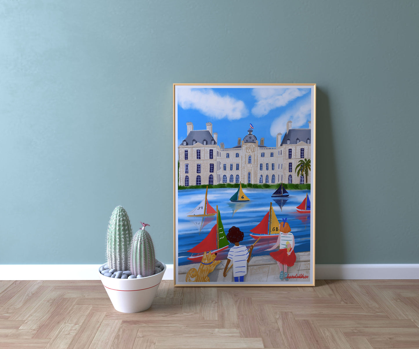 Jardin du Luxembourg children and dog poster |Paris in the summer |Palais du Luxembourg poster |Paris souvenir poster