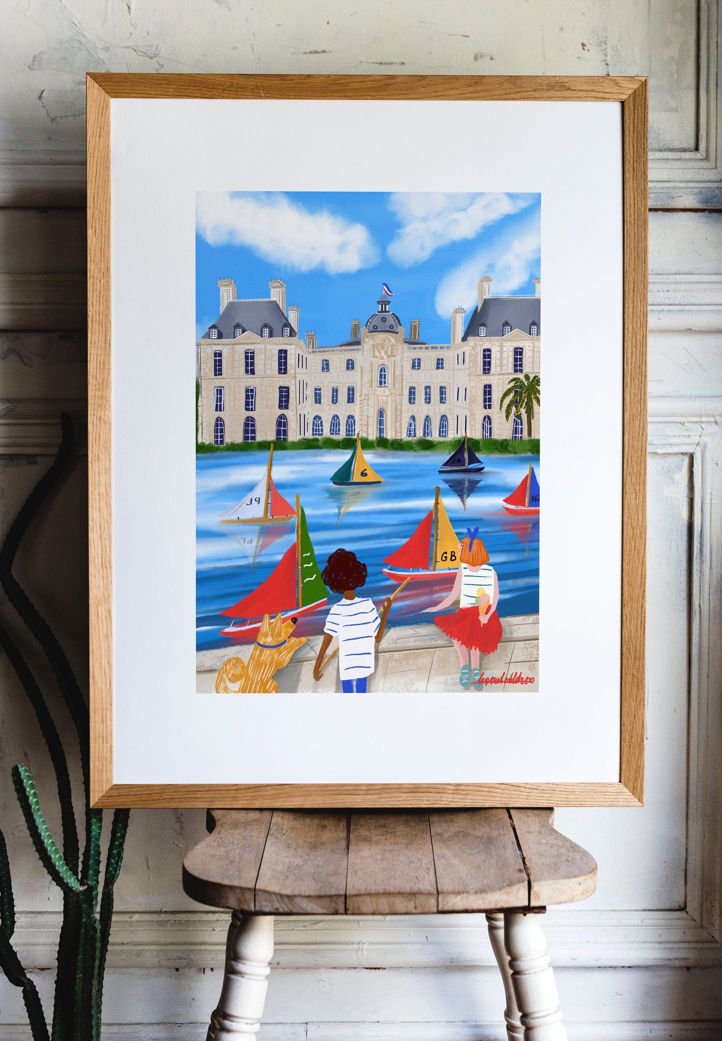 Jardin du Luxembourg children and dog poster |Paris in the summer |Palais du Luxembourg poster |Paris souvenir poster