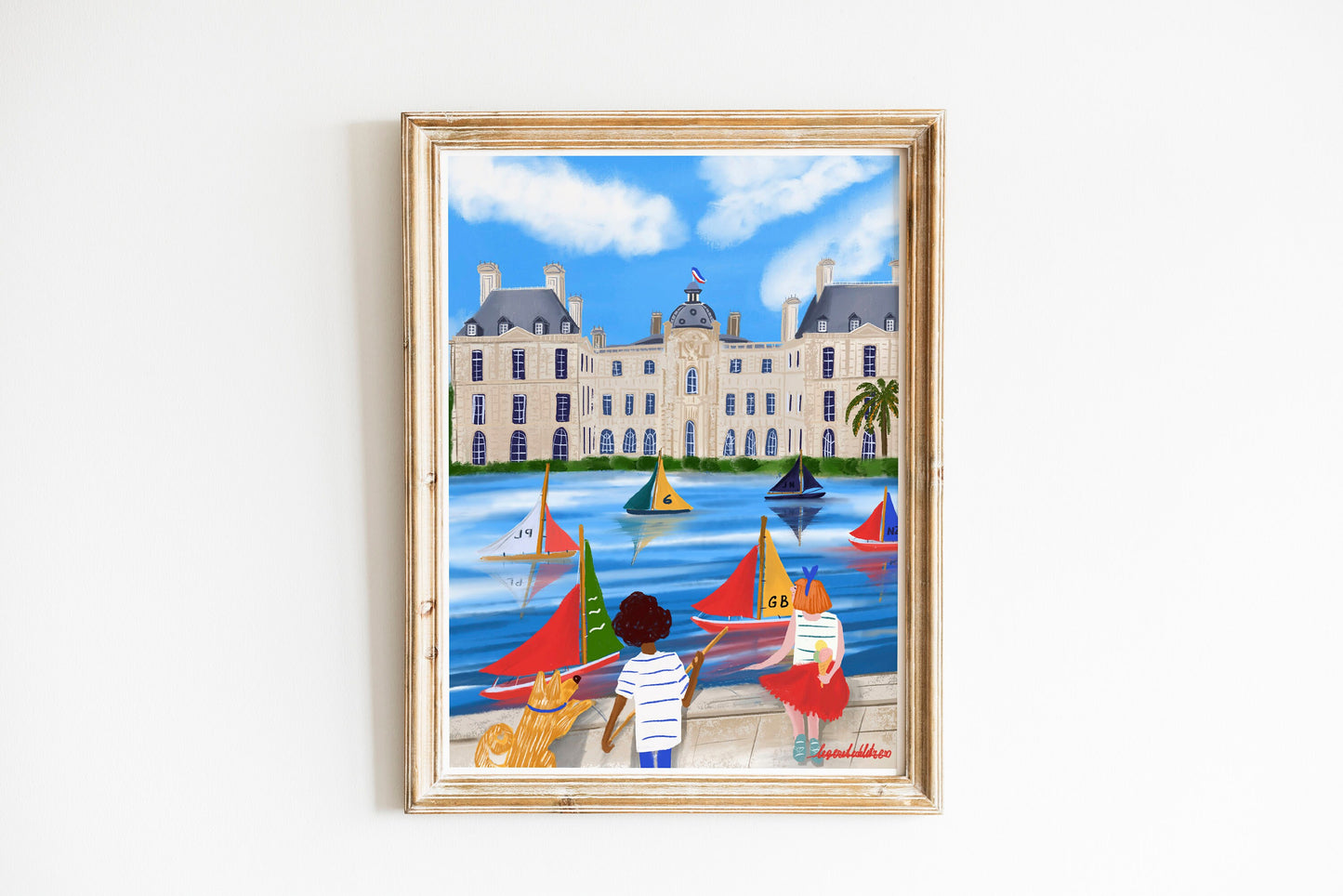Jardin du Luxembourg children and dog poster |Paris in the summer |Palais du Luxembourg poster |Paris souvenir poster