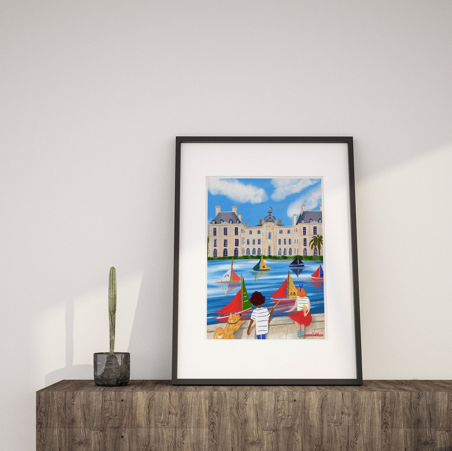 Jardin du Luxembourg children and dog poster |Paris in the summer |Palais du Luxembourg poster |Paris souvenir poster