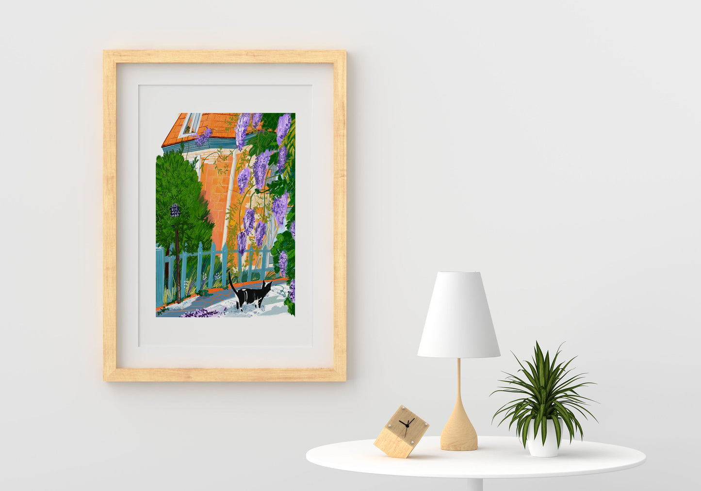 Paris Village Print: Purple Wisteria, Parisian Cat (A4)