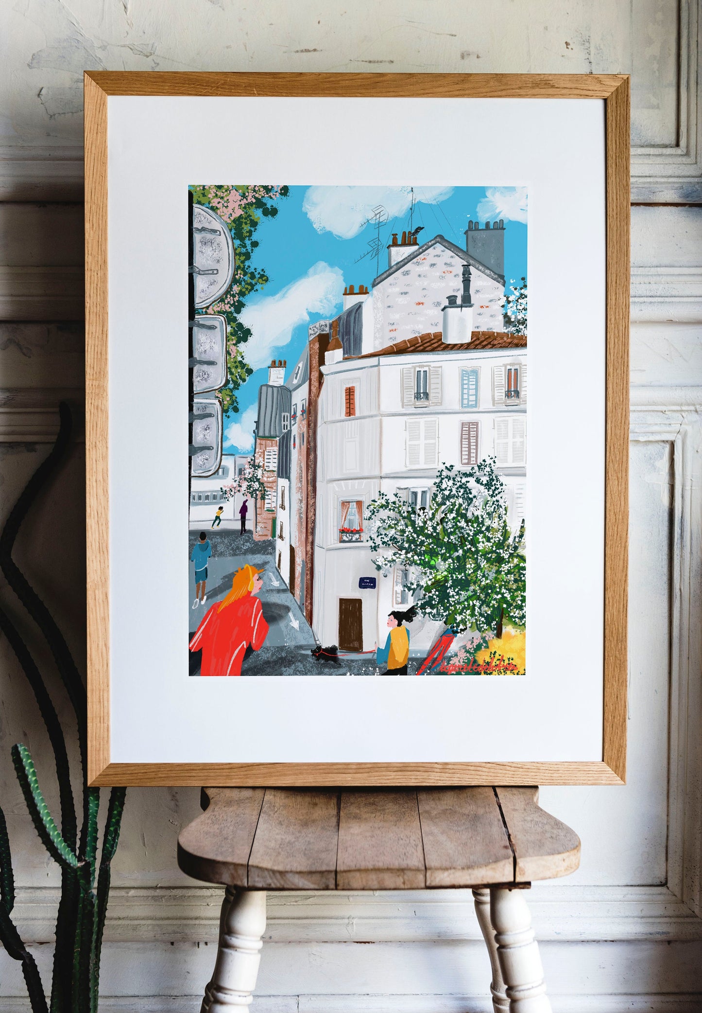 Paris Running Illustration: City Life Fine Art Print
