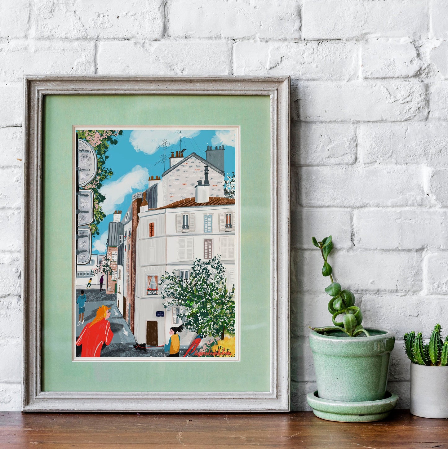 Paris Running Illustration: City Life Fine Art Print